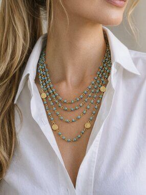 Vibrant! Susan Shaw Multi-Layered Turquoise & Gold Necklace